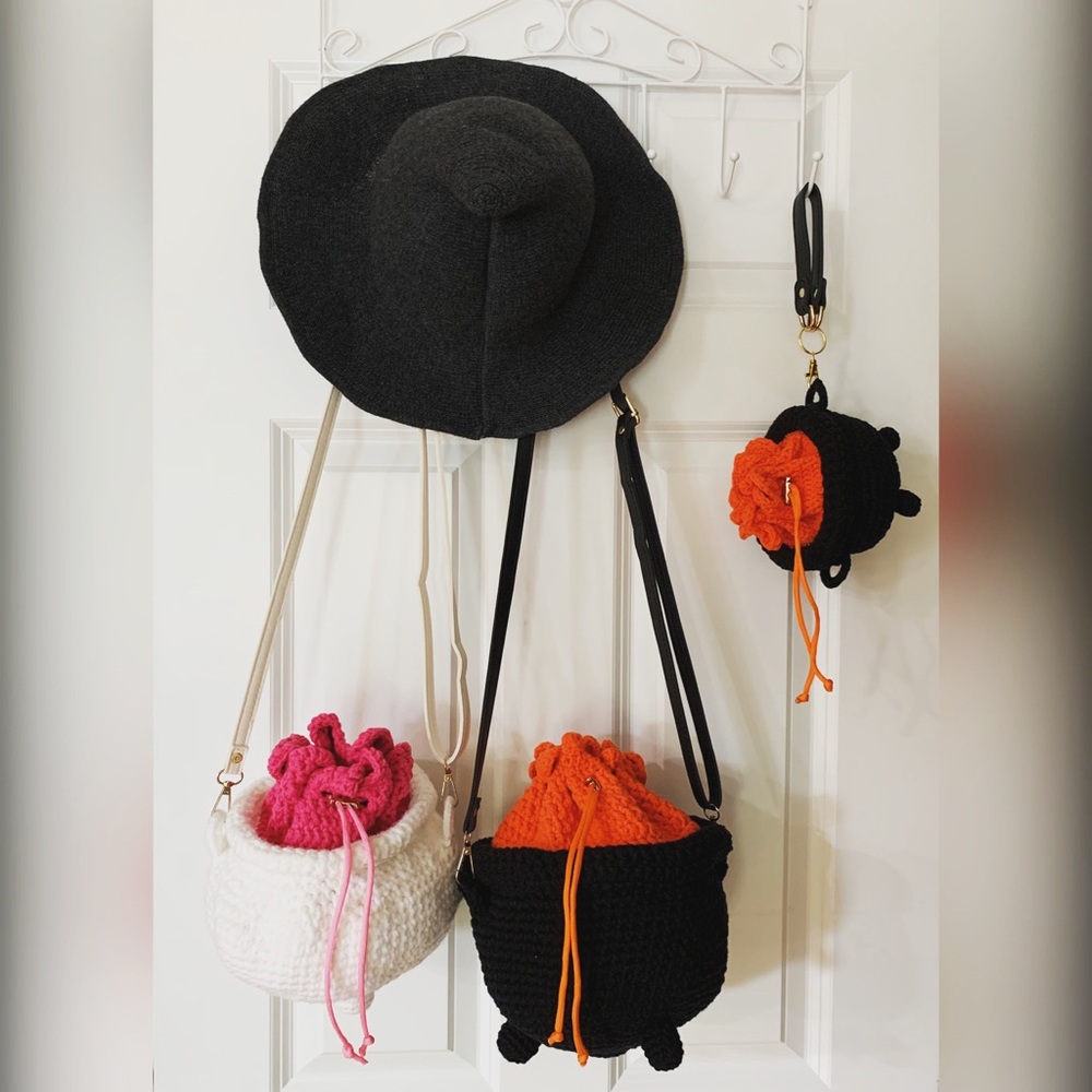 Handmade crochet cauldron purse
